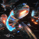 Futuristic Cosmic Abstract with Neon Glass Textures