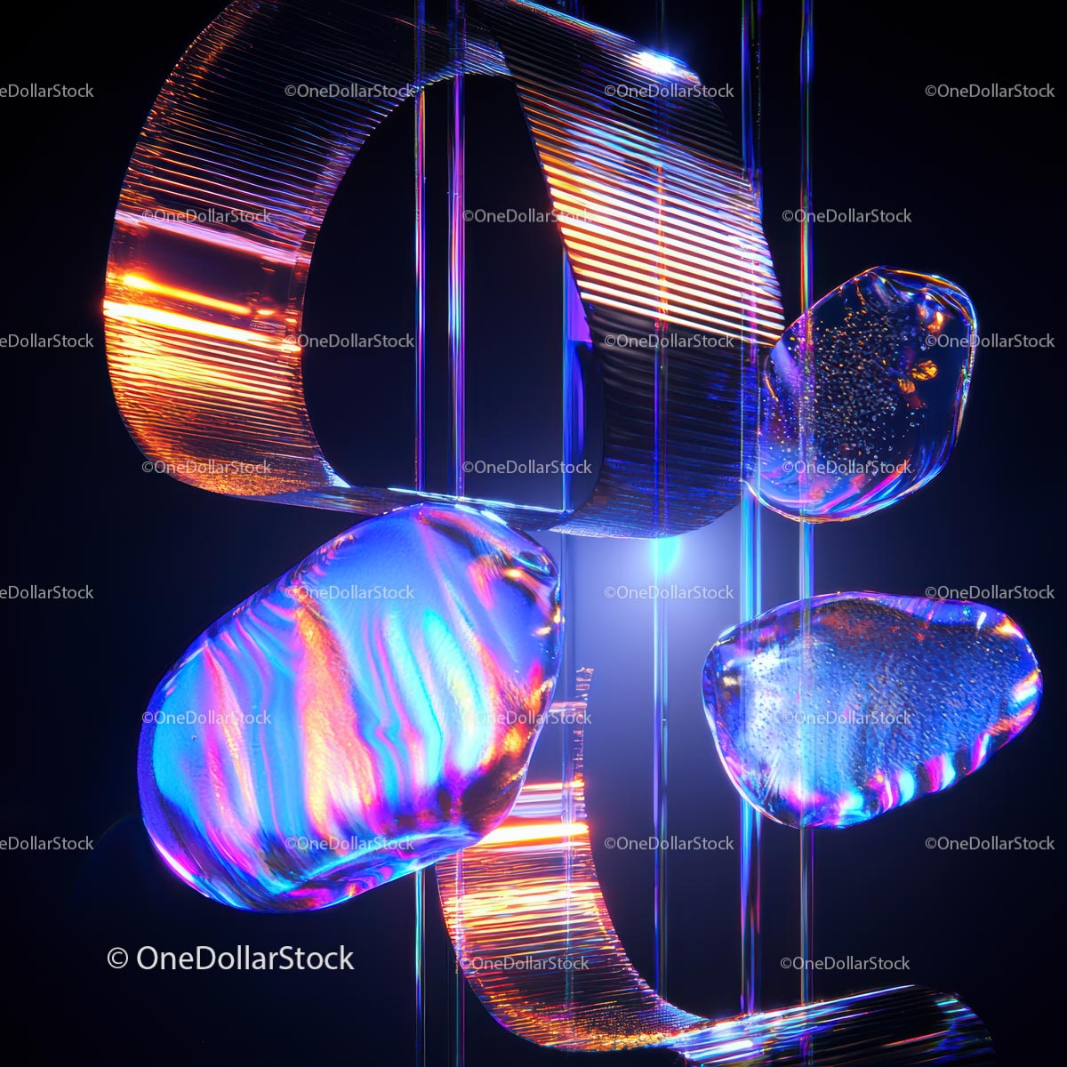 Futuristic Abstract Art with Iridescent Glass Elements