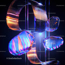 Futuristic Abstract Art with Iridescent Glass Elements