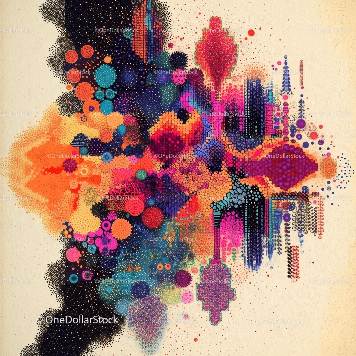 Vibrant Abstract Art with Colorful Dots and Geometric Shapes