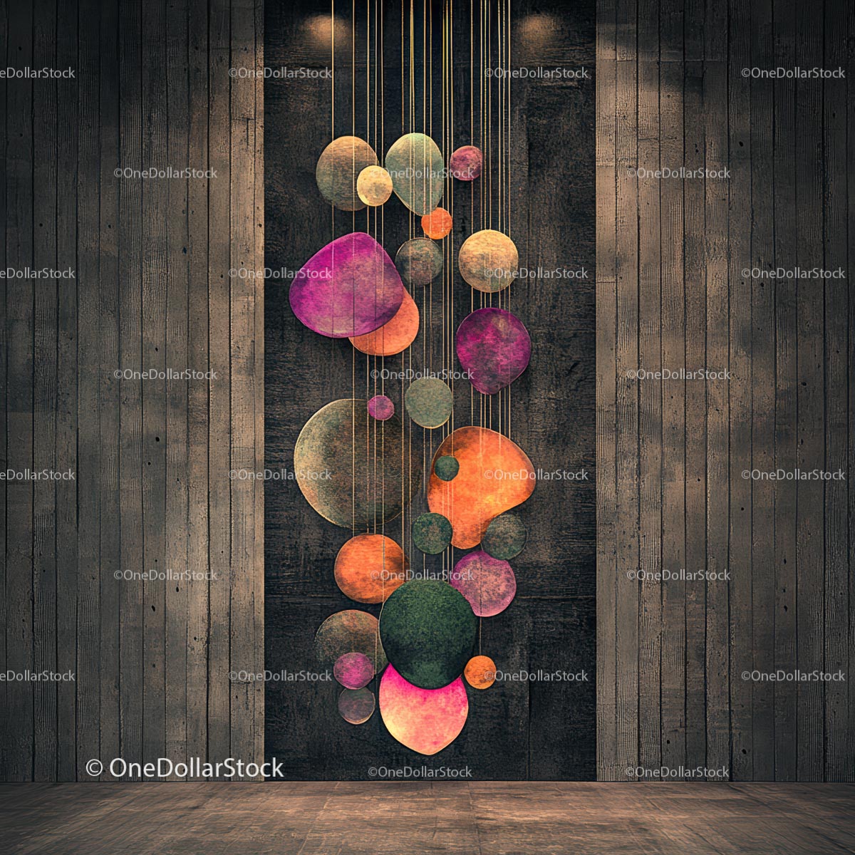 Vibrant Geometric Circle Installation on Wood Panel