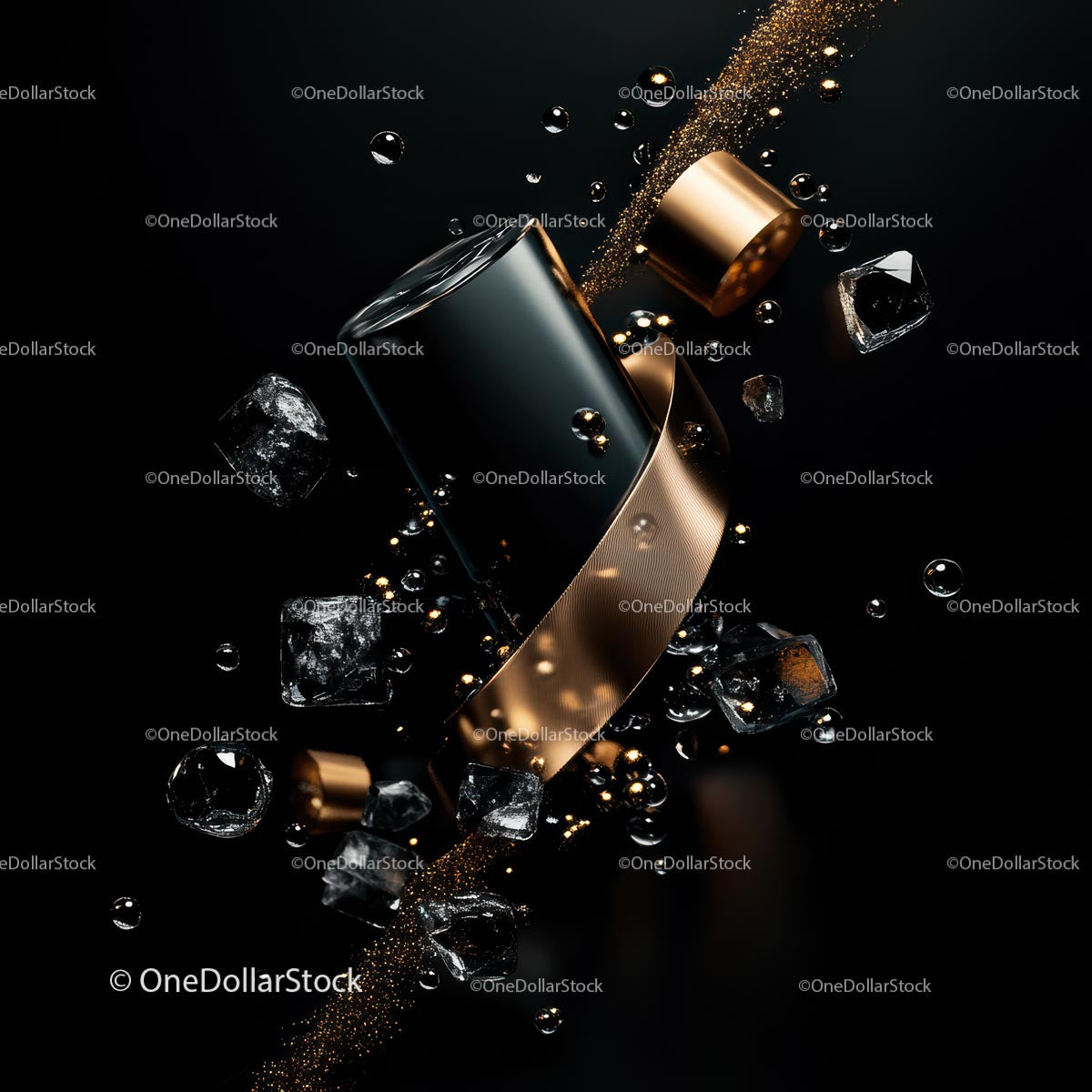 Luxury Perfume Bottle with Gold and Ice Elements