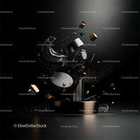 Futuristic Metallic Elements Floating on Dark Background