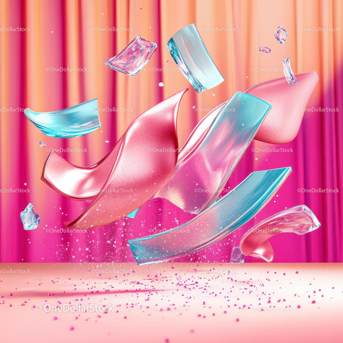 Vibrant Abstract Curves with Floating Glass Elements