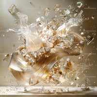 Golden Fluidity Amidst Shattered Glass and Light