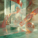 Surreal 3D Scene with Glass Spheres and Twisted Ribbons