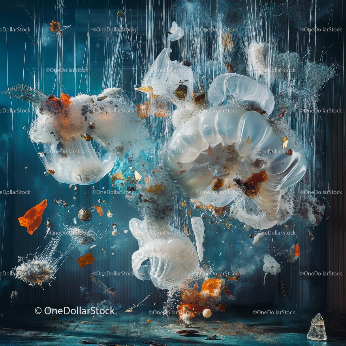 Ethereal Underwater Abstract with Floating Elements