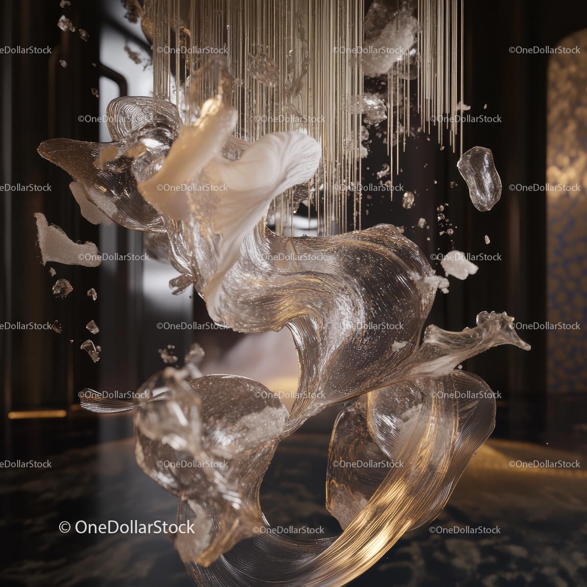 Abstract Glass Sculpture with Dynamic Flowing Shapes