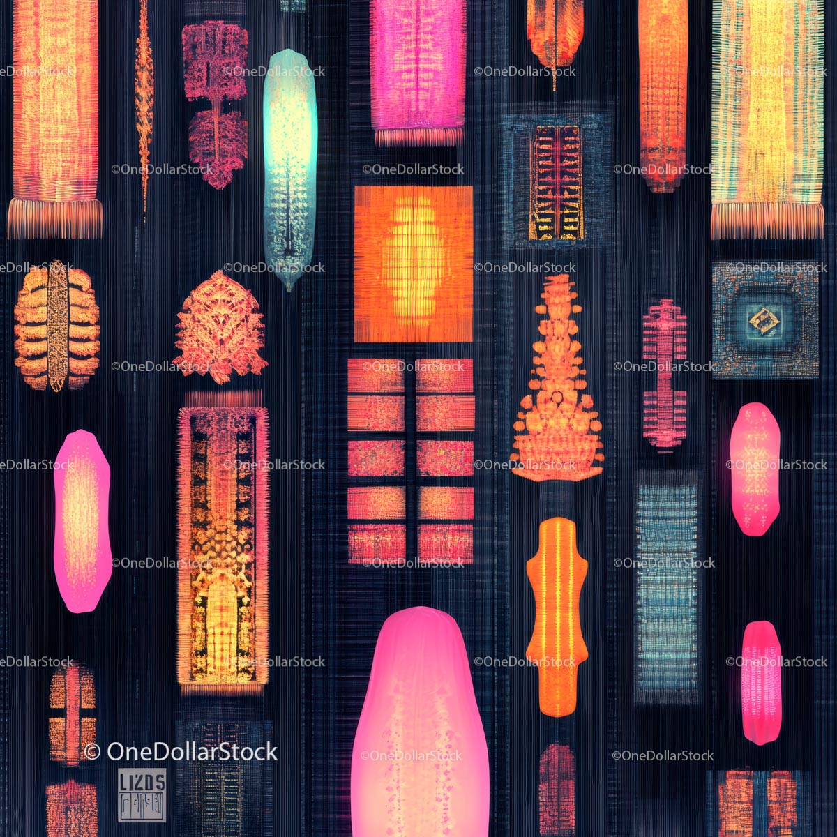 Vibrant Geometric Digital Art with Neon Glows