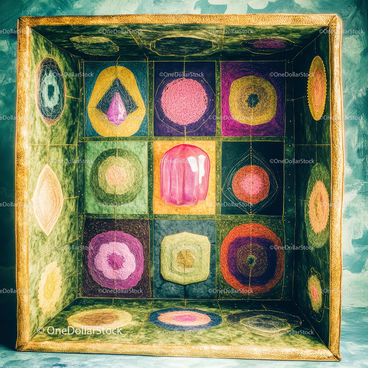 Vibrant Geometric Textile Art with Bold Patterns