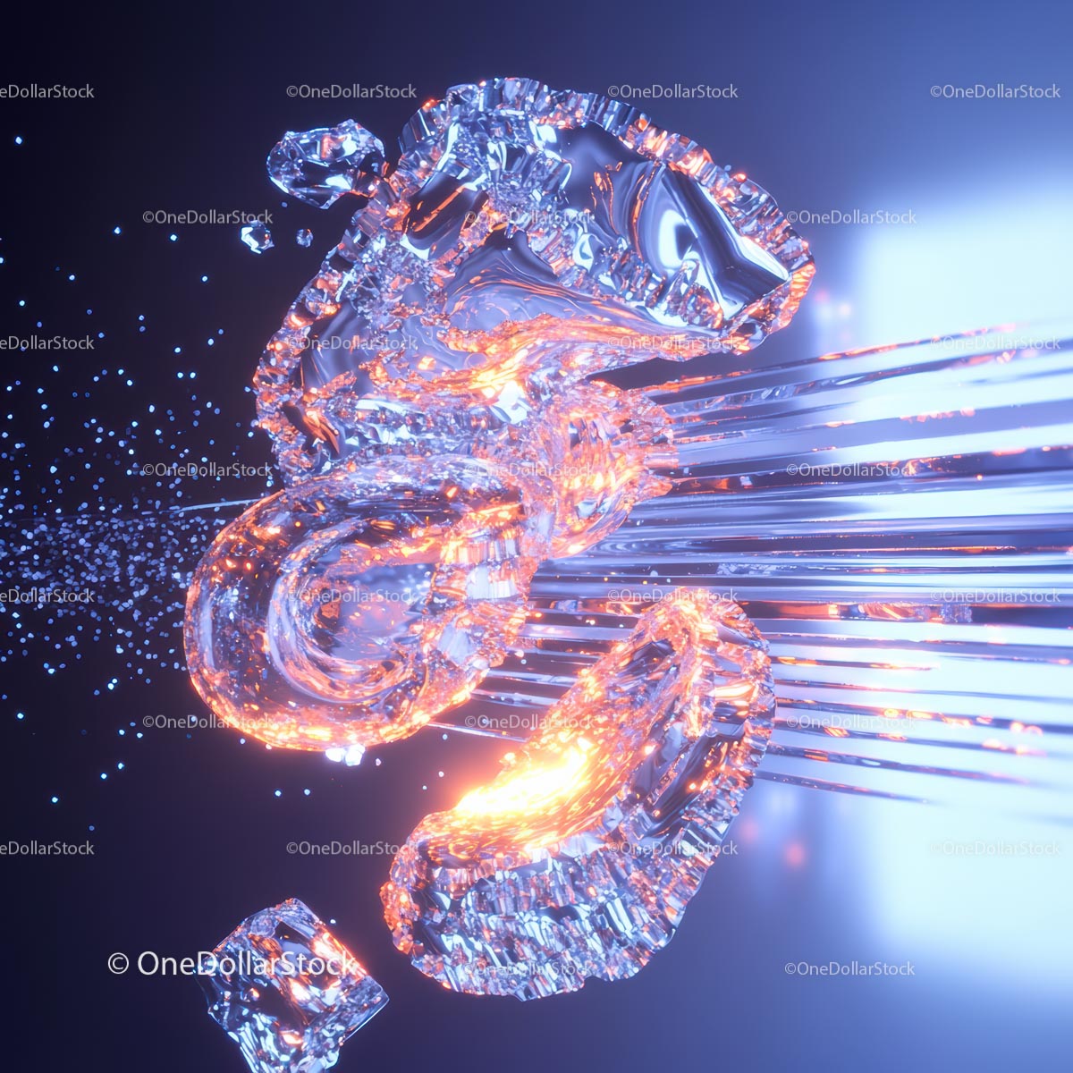 Futuristic 3D Rendering with Glowing Crystal Structures