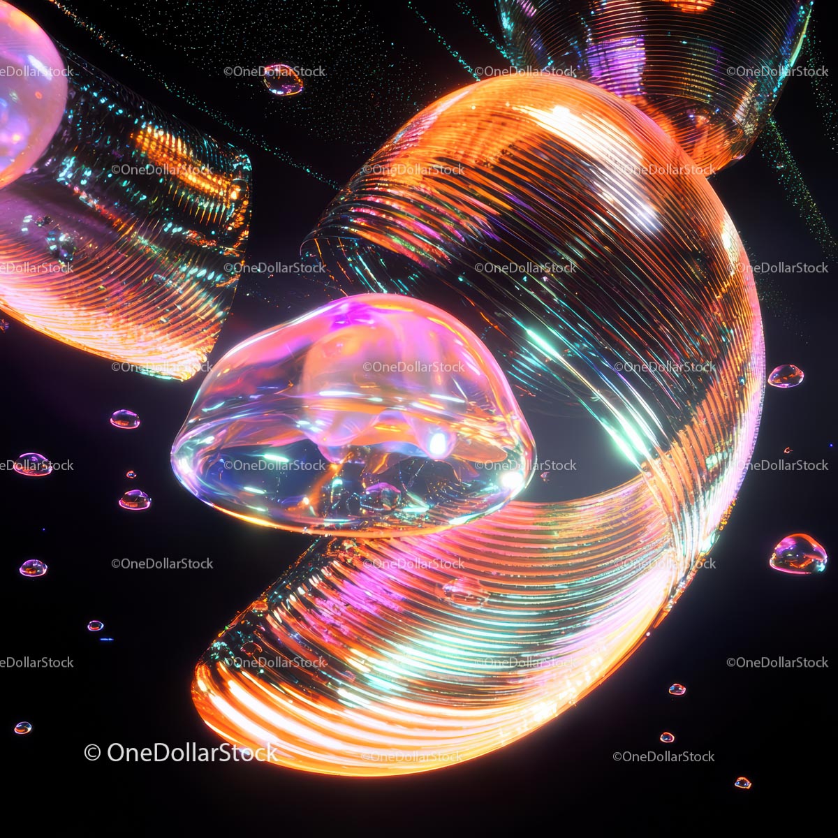 Vibrant Iridescent Abstract with Neon Light Reflections