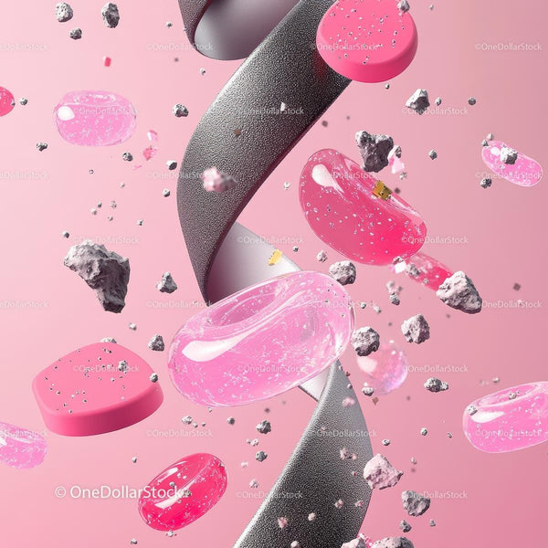 Abstract Pink and Gray 3D Art with Floating Elements