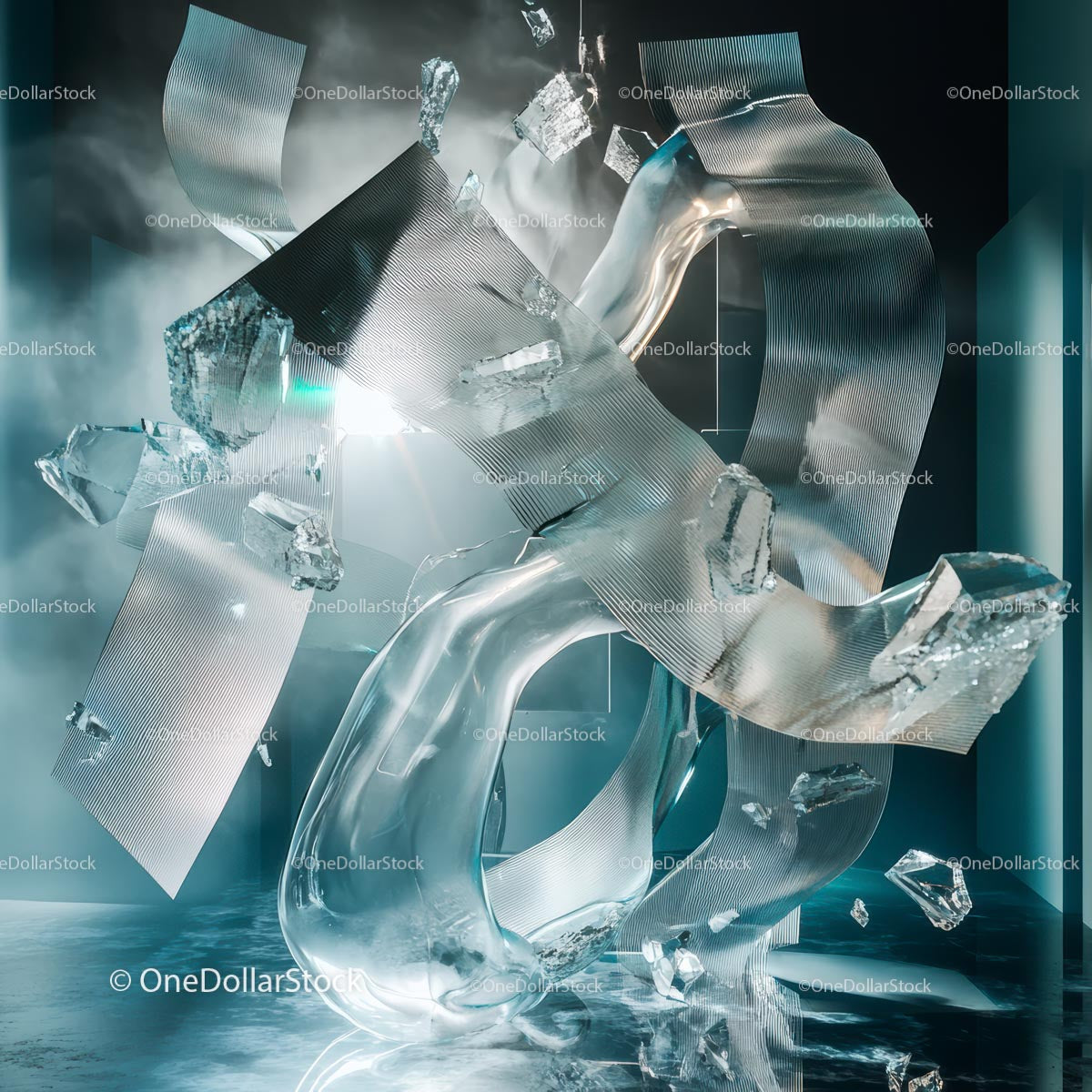 Futuristic Abstract Glass Sculpture with Shattered Shards