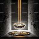 Futuristic Golden Energy Stream in Concrete Interior