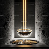 Futuristic Golden Energy Stream in Concrete Interior