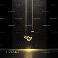 Golden Light Streams and Floating Drops on Dark Background