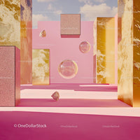 Surreal Pink and Gold Geometric Landscape