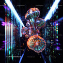 Futuristic Neon Shapes in a Vibrant Digital Corridor