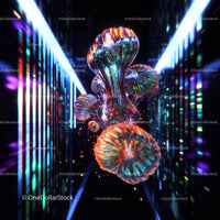 Futuristic Neon Shapes in a Vibrant Digital Corridor
