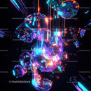 Vibrant Neon Abstract Art with Glowing Crystal Shapes
