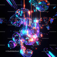 Vibrant Neon Abstract Art with Glowing Crystal Shapes