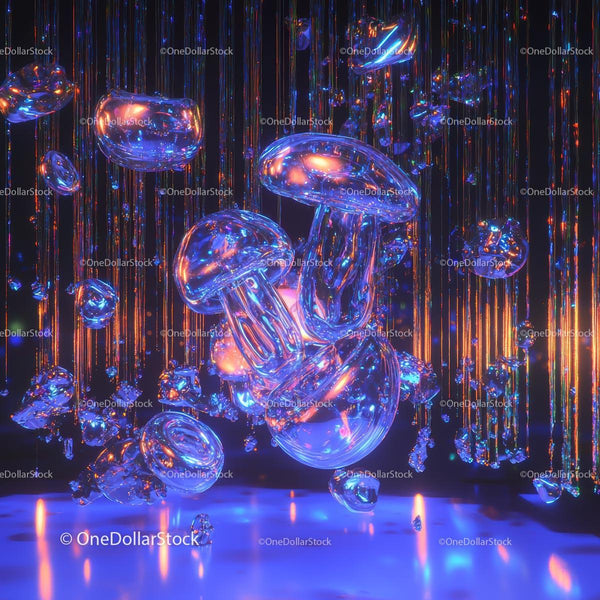 Futuristic Glass Art Installation with Neon Lights