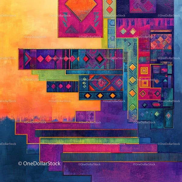 Vibrant Geometric Abstract Art with Ethnic Motifs