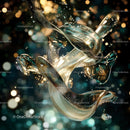 Fluid Glass Sculpture with Shimmering Bokeh Background