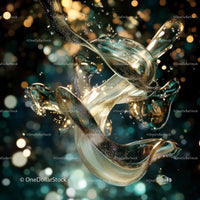 Fluid Glass Sculpture with Shimmering Bokeh Background