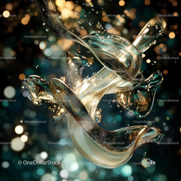 Fluid Glass Sculpture with Shimmering Bokeh Background