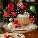 Dynamic Gelatin Dessert with Raspberries and Ice Cubes