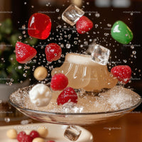 Dynamic Gelatin Dessert with Raspberries and Ice Cubes