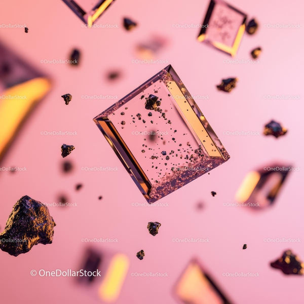 Floating Geometric Crystals with Pink Background