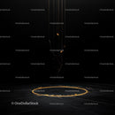 Glowing Circle in Dark Room with Golden Light Trails