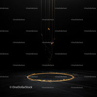 Glowing Circle in Dark Room with Golden Light Trails