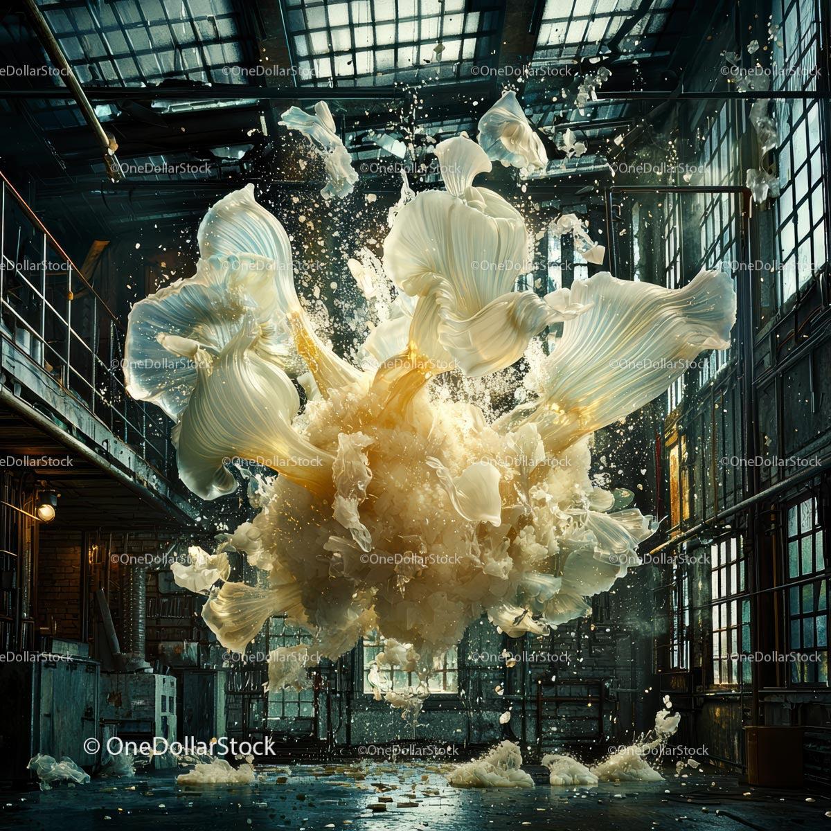 Surreal Explosion of Fabric in Abandoned Factory