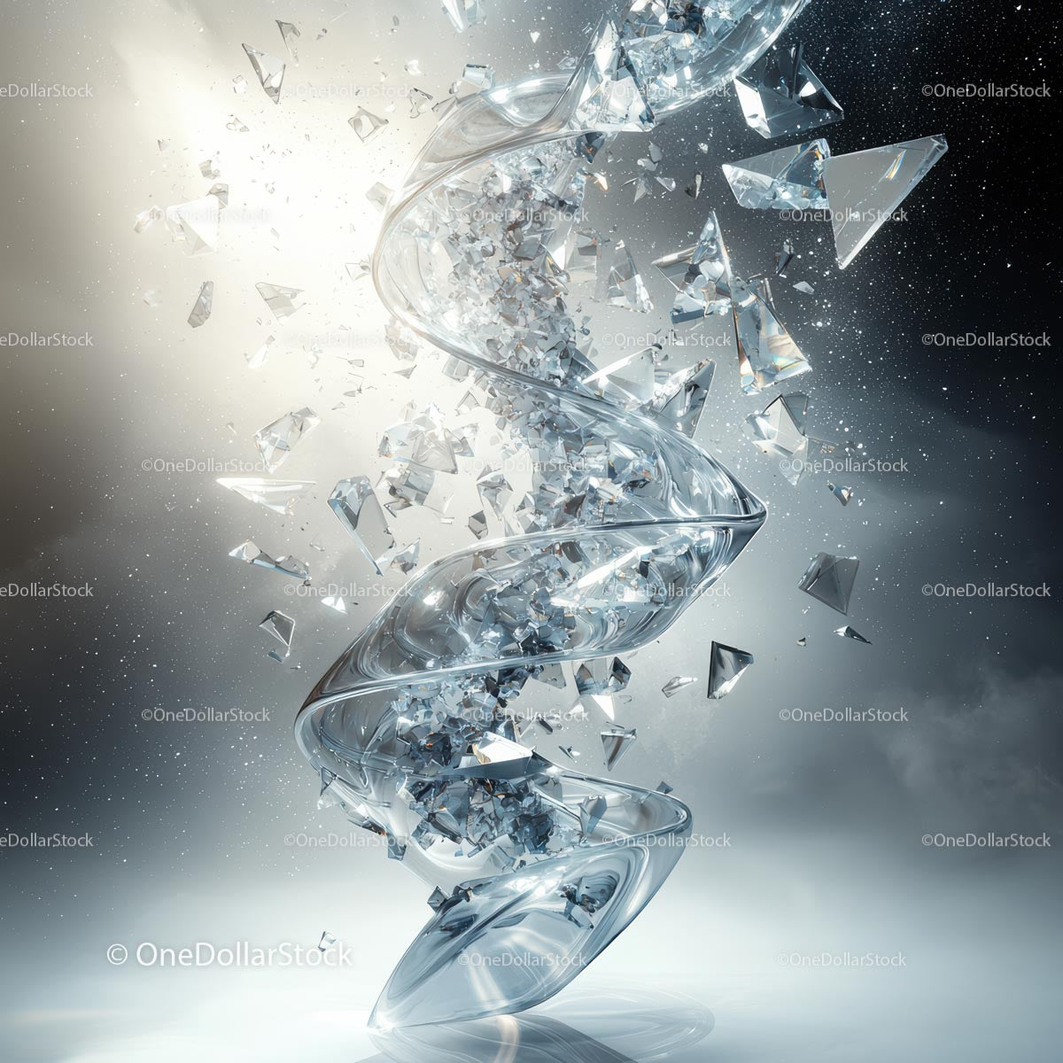 Dynamic Spiral of Shattered Glass in Abstract Art