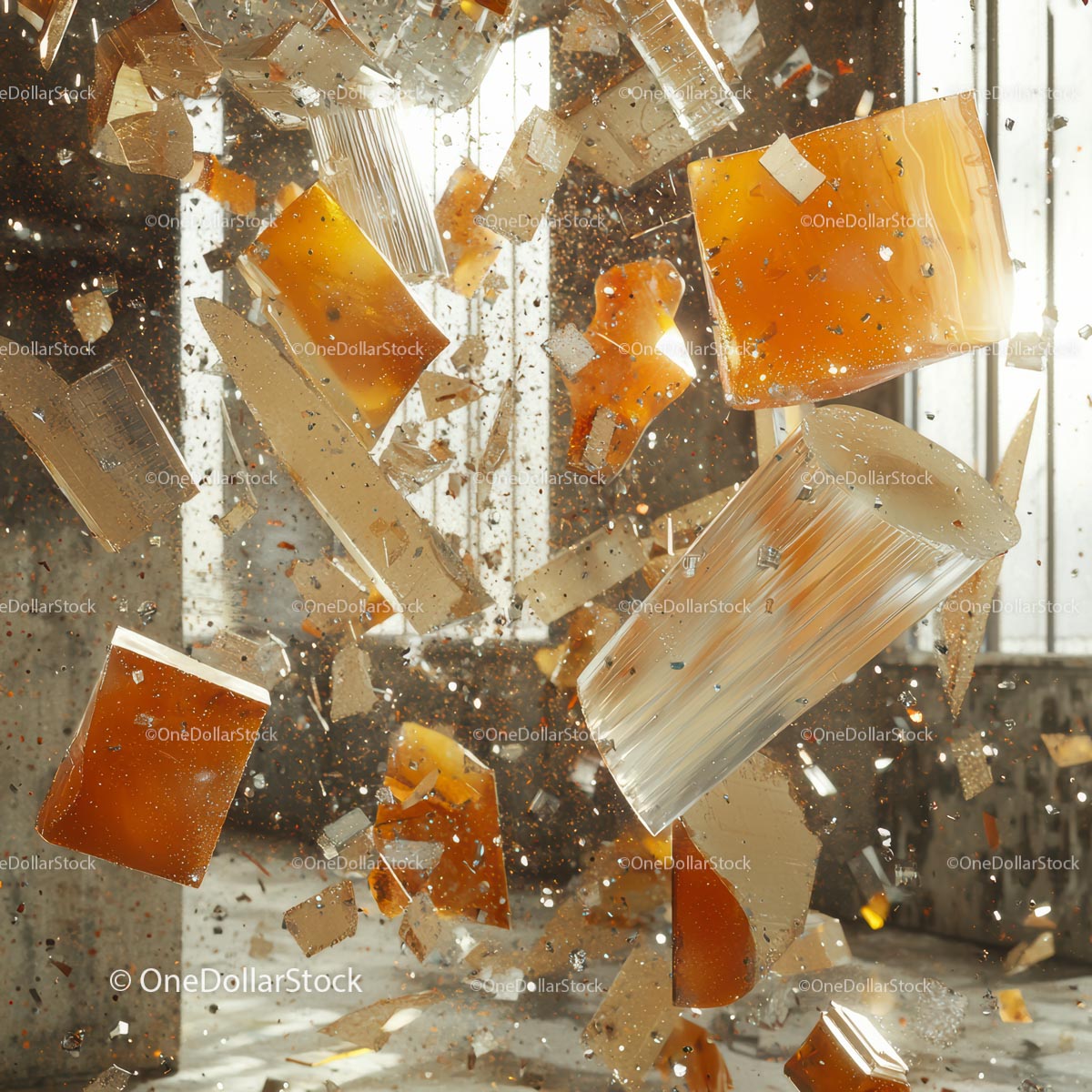 Shattered Glass Fragments in Dynamic Abstract Composition