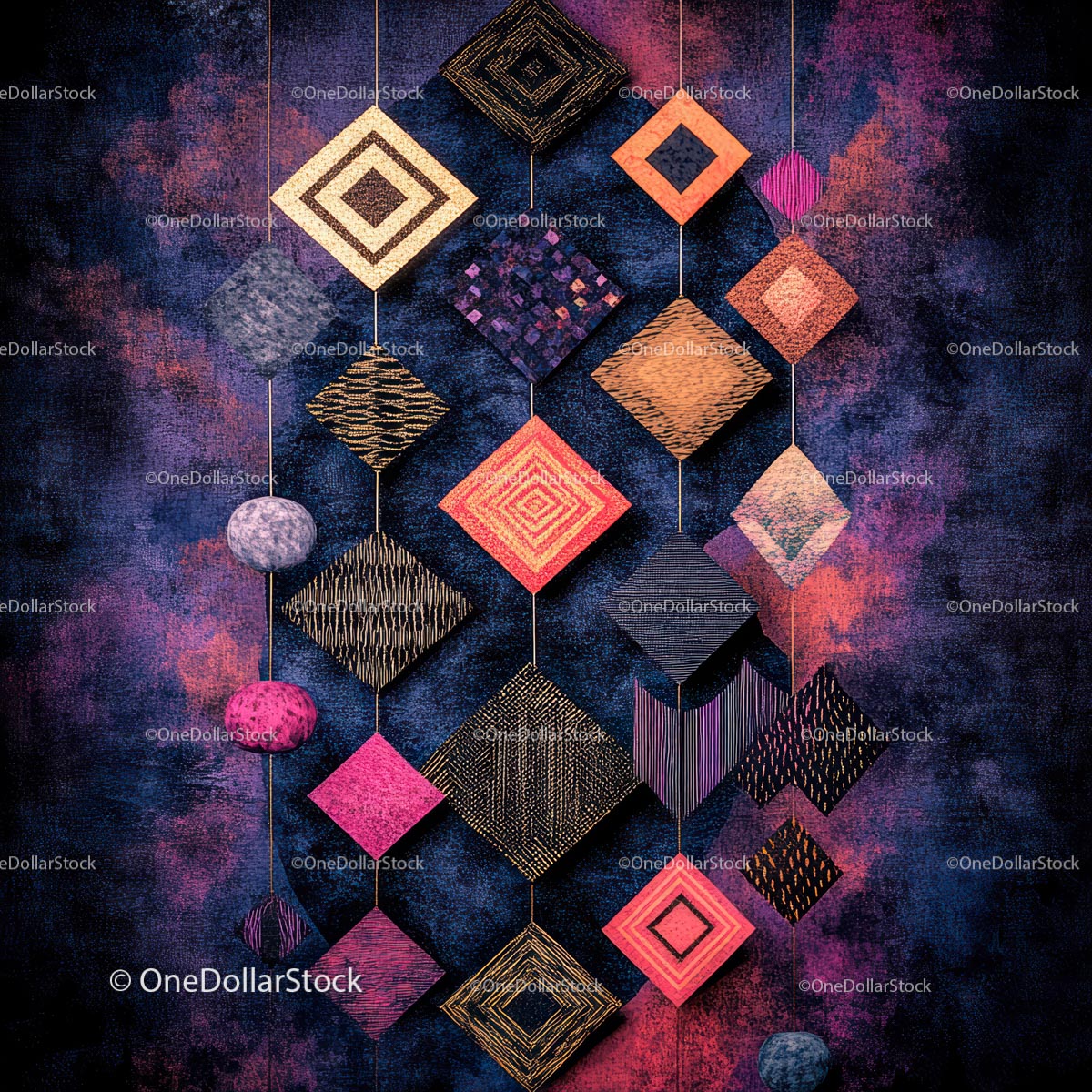 Vibrant Geometric Textile Art with Intricate Patterns
