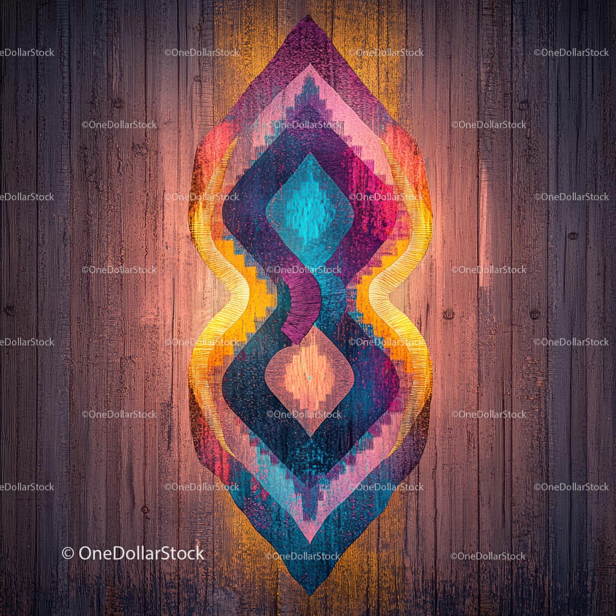 Vibrant Abstract Pattern on Rustic Wooden Background