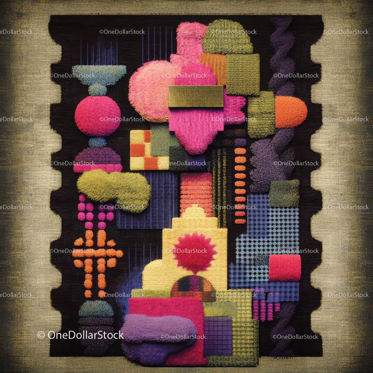 Colorful Geometric Tapestry with Vibrant Textile Patterns
