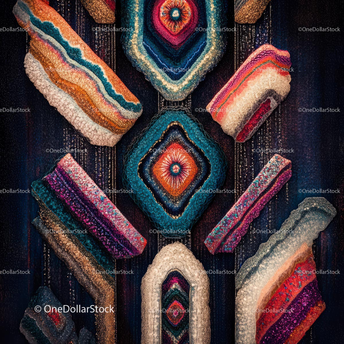 Vibrant Geode Art with Colorful Crystals and Gemstones