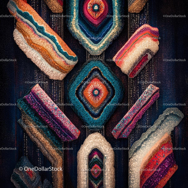 Vibrant Geode Art with Colorful Crystals and Gemstones