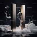 Elegant Metallic Pillars with Dynamic Water Splash