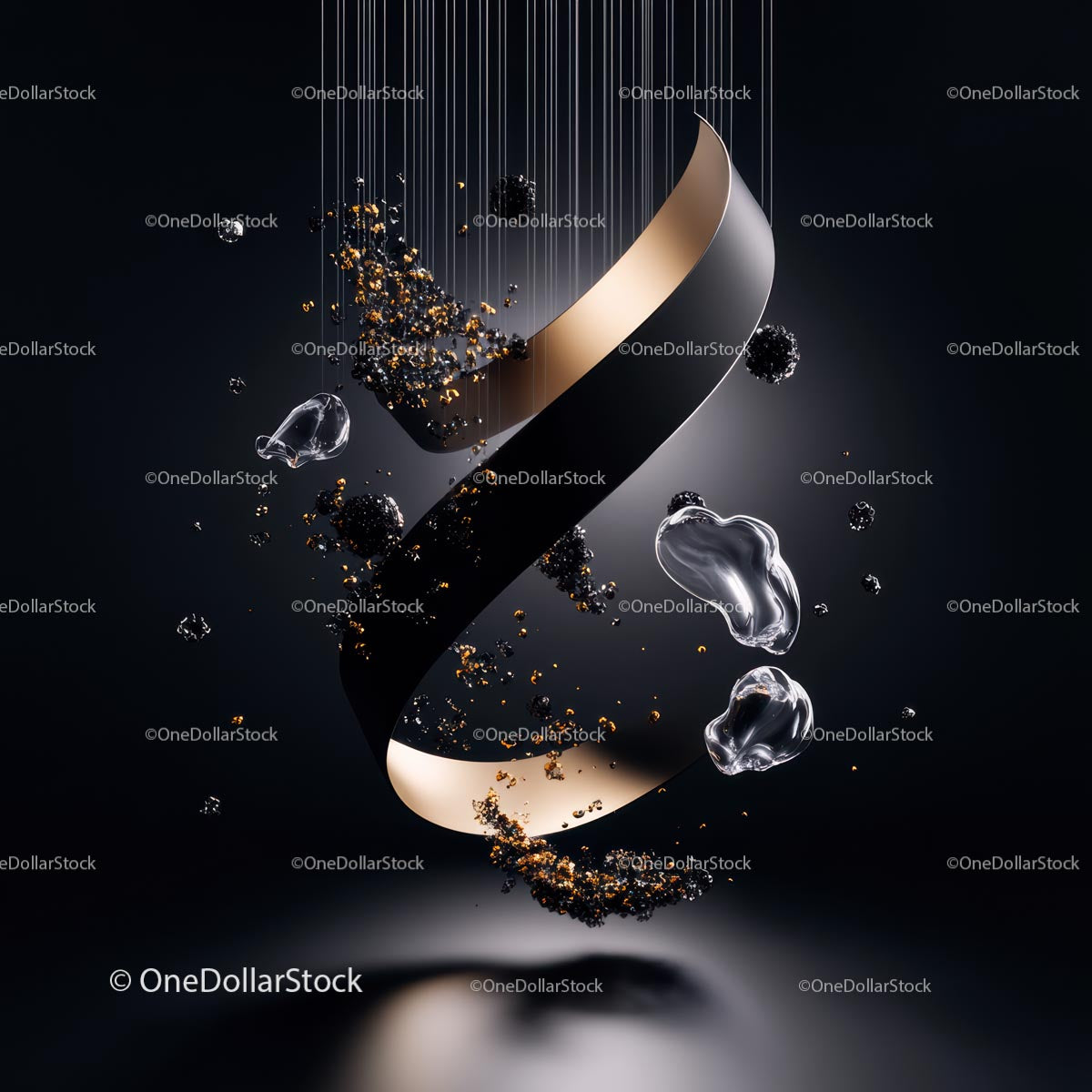 Elegant Floating Metallic Sculpture with Gold Accents