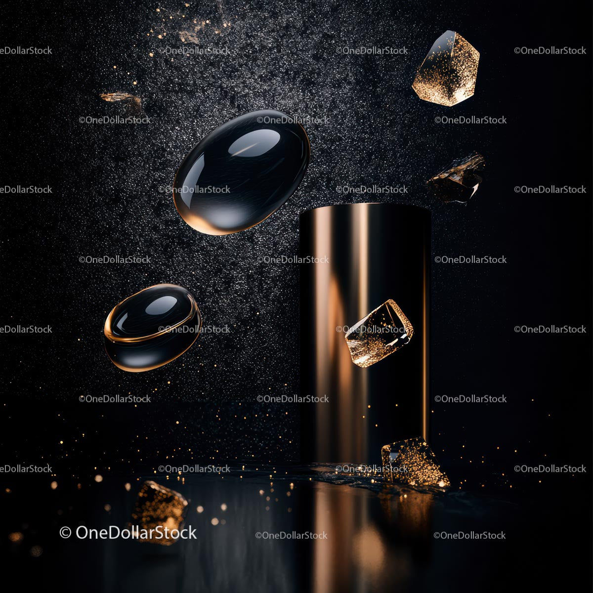 Elegant Floating Gold and Black Composition