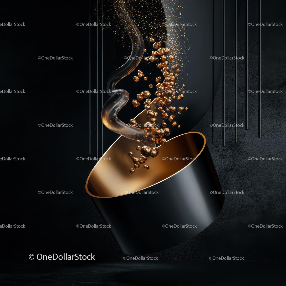 Elegant Gold Particles in Motion Against Dark Background