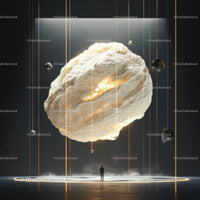 Futuristic Scene with Glowing Rock and Human Silhouette