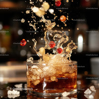 Whiskey Splash with Ice and Garnishes in Motion